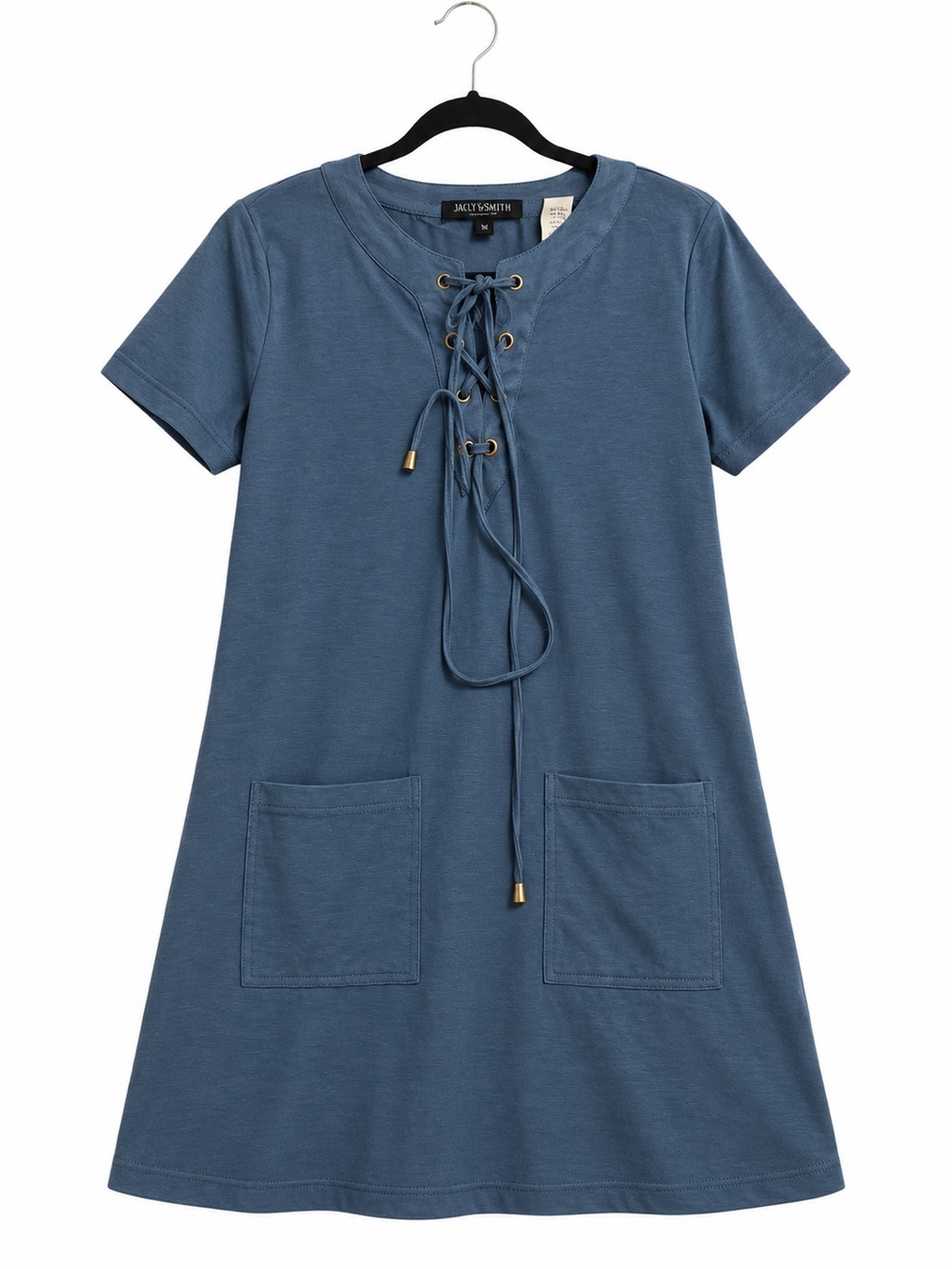 Sweet Wanderer Blue Lace-Up Pocket Mini Dress
